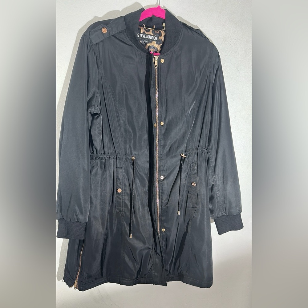 Steve Madden Black Long Utility Jacket with‎ Gold Zippers Size LG